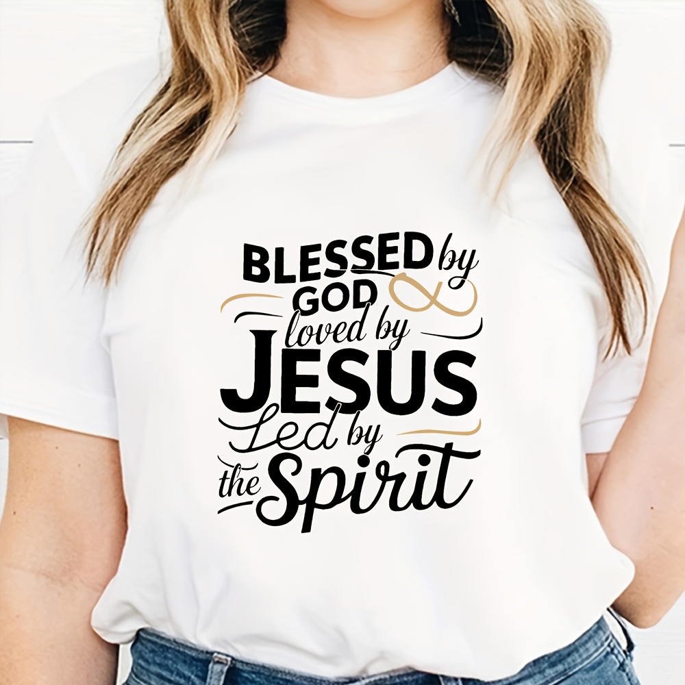Summer Clothing Guide - Damen Casual Kurzarm-T-Shirt mit Aufschrift „Gesegnet