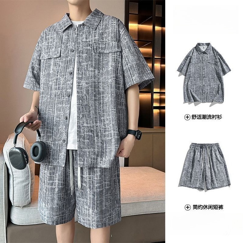 Summer Youth Clothing - Herren-Set: Kurzarmhemd + 5-Punkte-Shorts, Lässige Jugend-Streetwear,