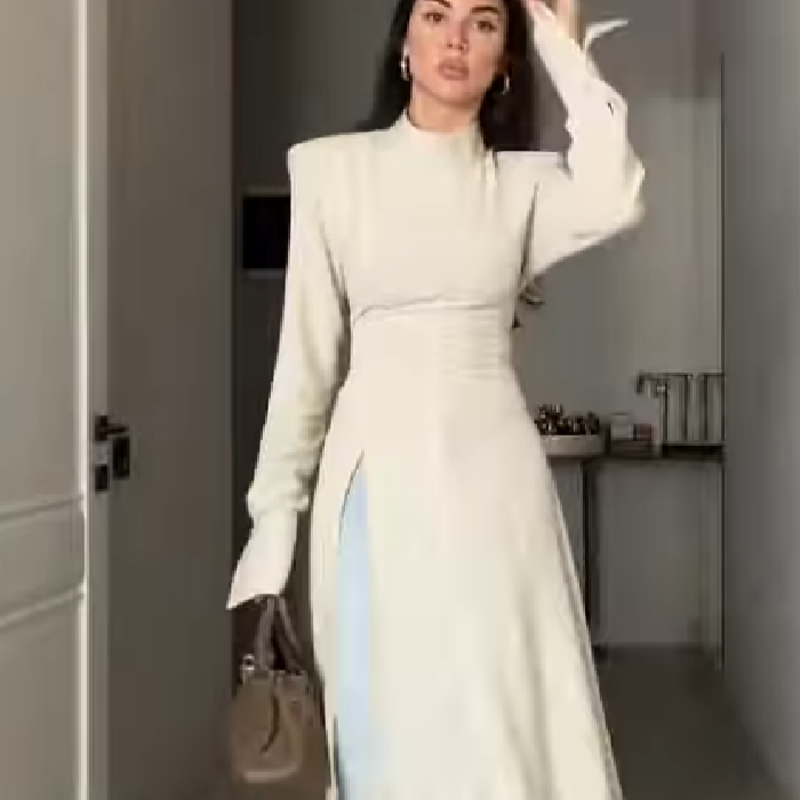 Summer Clothing For Older Women - Elegantes Damenkleid mit Hohem Kragen und