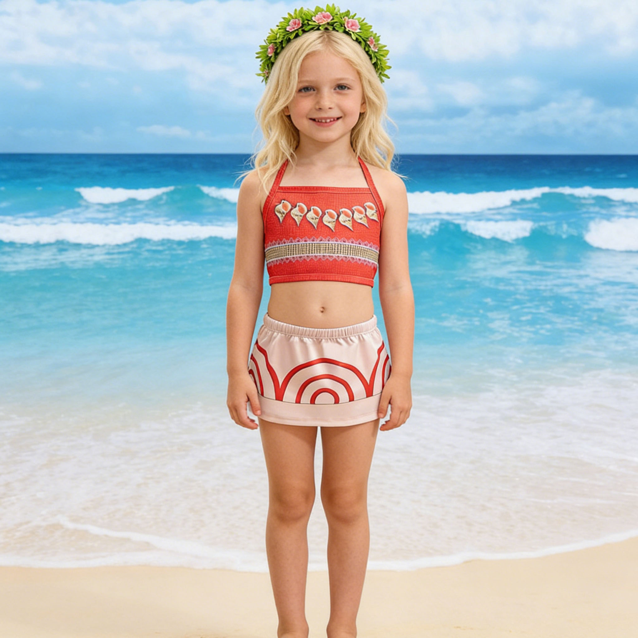 Summer Clothing For Kids Girls - Kleinkind-Mädchen Tropisches Strand-Cosplay-Kostüm im Polynesianischen Stil
