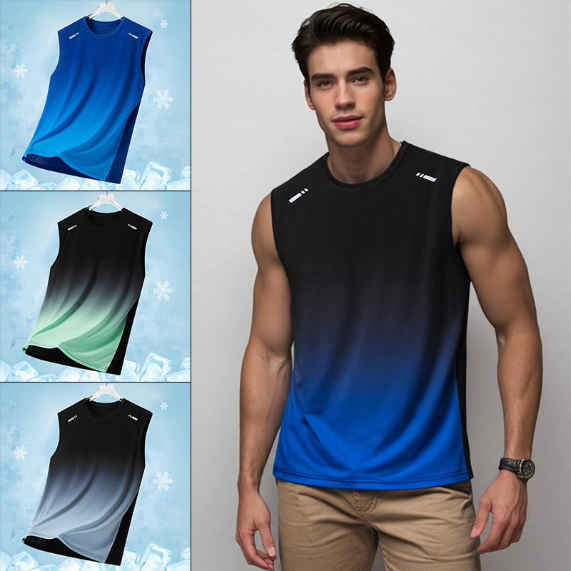Summer Youth Clothing - Herren-Sportweste mit Farbverlauf, leicht, ärmellos, Rundhals-T-Shirt,